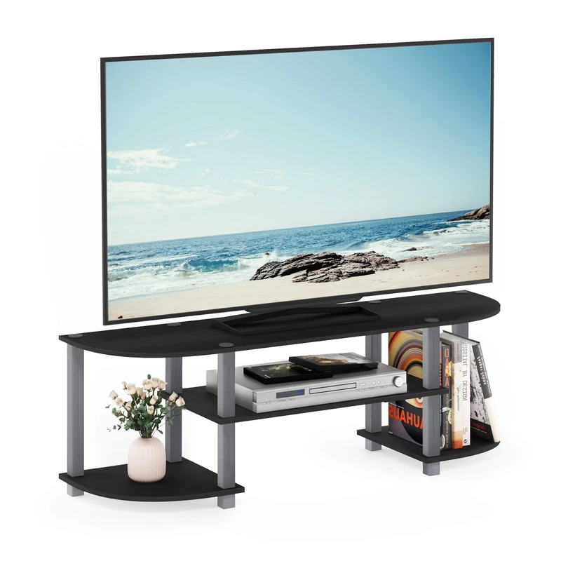 Furinno TURN-S-TUBE TV Stand, Wide Entertainment Center, TV Console for TV up to 55 Inch, for Living Room, Bedroom, Black, 3-Tier