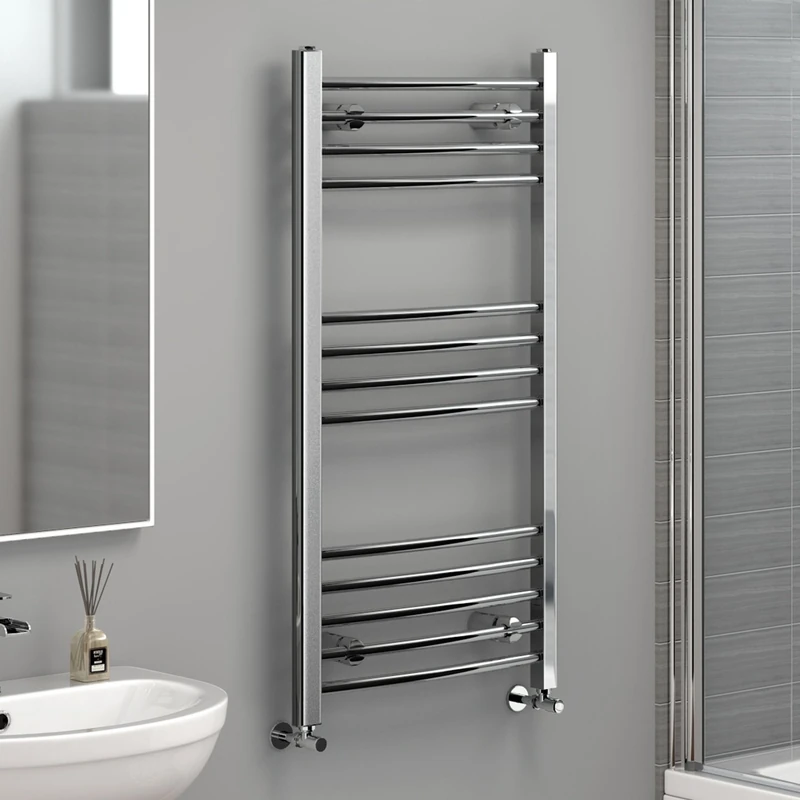 iBathUK | 1000 x 500 Curved Heated Towel Rail Chrome Bathroom Radiator