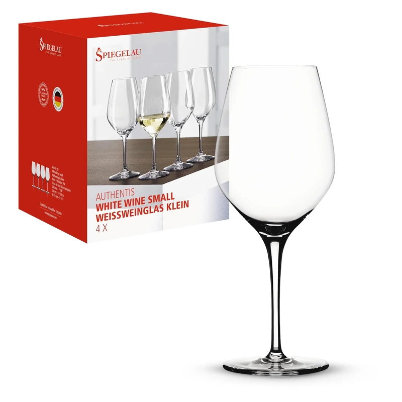 Spiegelau Small White Wine Glasses, Set of 4, Crystal, 360 ml, Authentis, 4400183