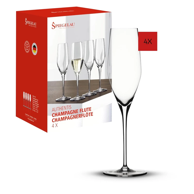 Spiegelau Champagne Glasses - Suitable for Sparkling Wine, Prosecco & Cava, Set of 4, Crystal, 190 ml, Authentis, 4400187