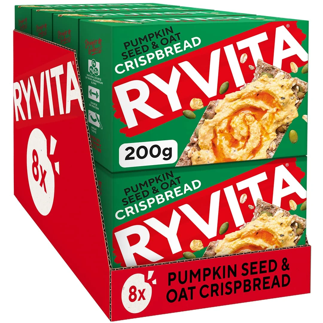 Ryvita Deli Pumpkin Seed and Oat Crispbread, 200 g, Pack of 8