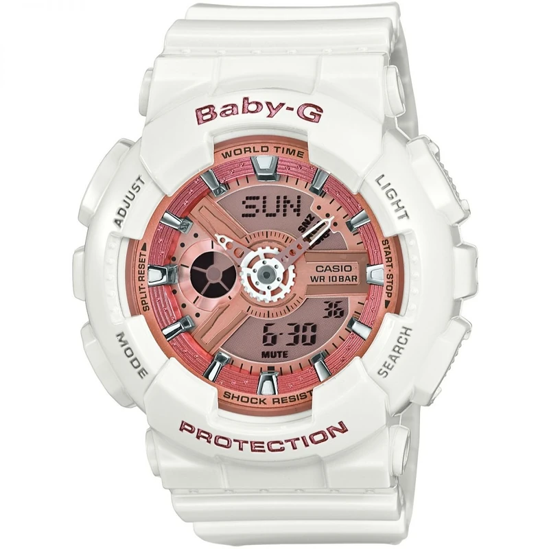 Casio Ladies 43.00mm Quartz Watch with LCD Analogue - Digital dial and White Rubber Strap Strap BA-110-7A1ER - Image 1