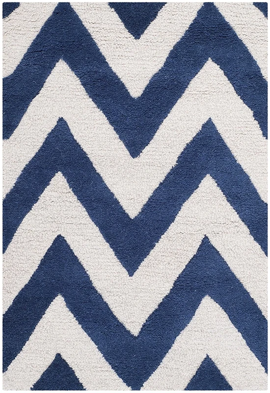 Safavieh Modern Indoor Hand Tufted Rectangle Area Rug, Cambridge Collection, CAM139, in Navy / Ivory, 91 X 152 cm for Living Room, Bedroom or Any Indoor Space