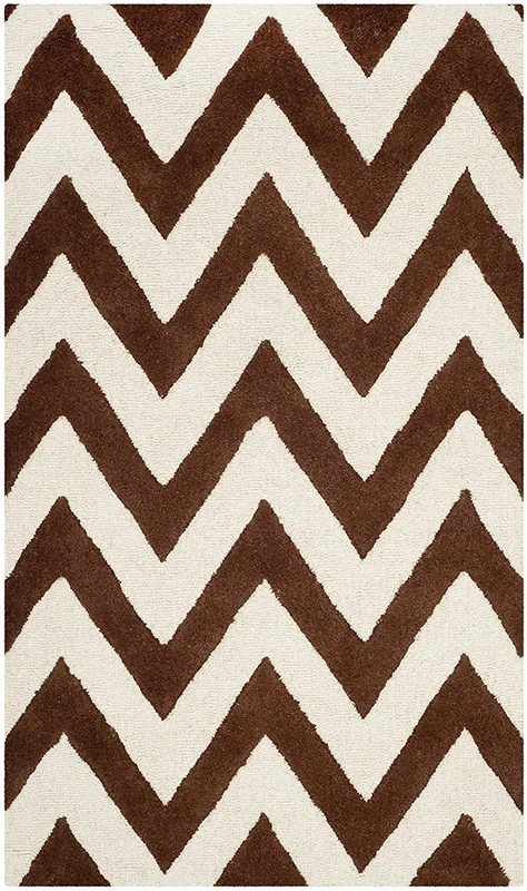 Safavieh Modern Indoor Hand Tufted Rectangle Area Rug, Cambridge Collection, CAM139, in Dark Brown / Ivory, 91 X 152 cm for Living Room, Bedroom or Any Indoor Space