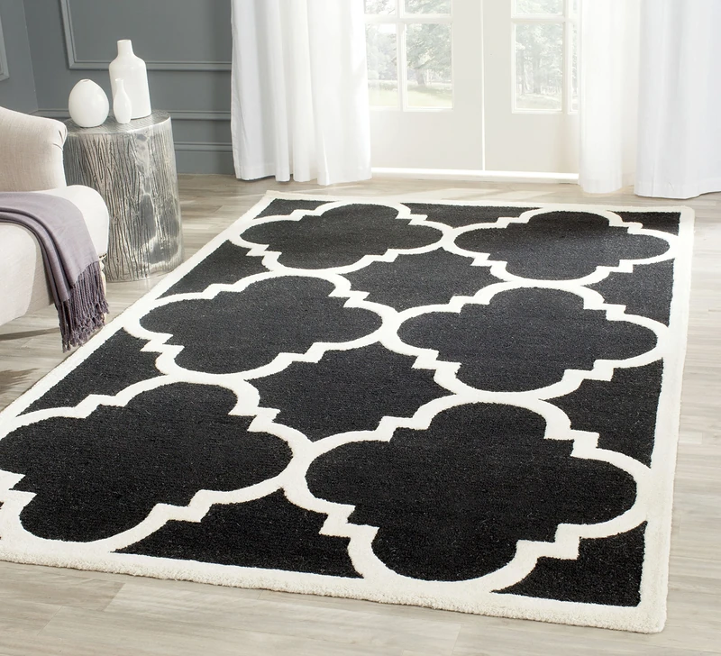 SAFAVIEH Modern Rug for Living Room, Dining Room, Bedroom - Cambridge Collection, Short Pile, in Black and Ivory, 122 X 183 cm