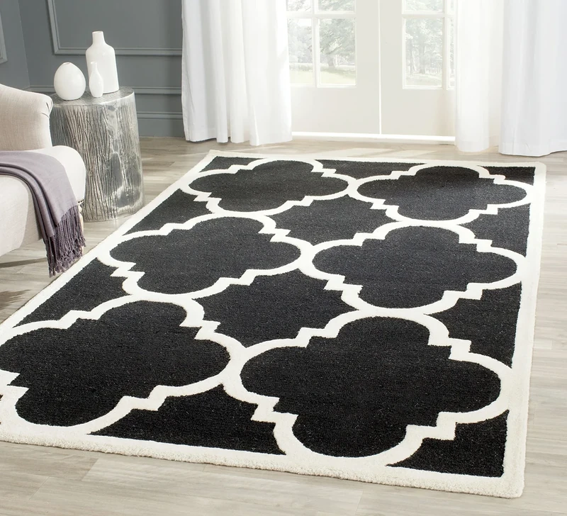 Safavieh Modern Indoor Hand Tufted Rectangle Area Rug, Cambridge Collection, CAM140, in Black / Ivory, 152 X 244 cm for Living Room, Bedroom or Any Indoor Space