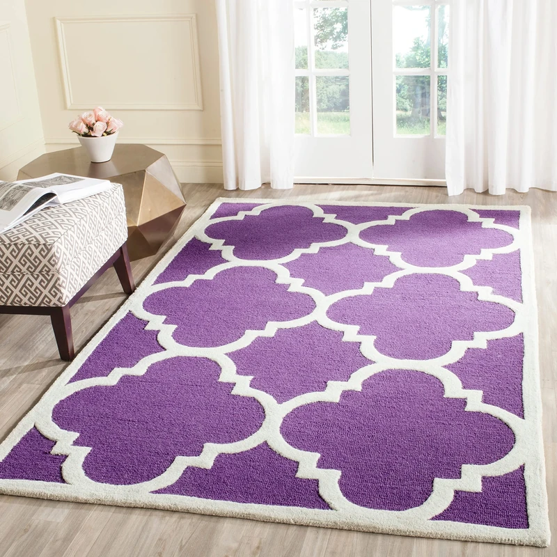 Safavieh Modern Indoor Hand Tufted Rectangle Area Rug, Cambridge Collection, CAM140, in Purple / Ivory, 91 X 152 cm for Living Room, Bedroom or Any Indoor Space