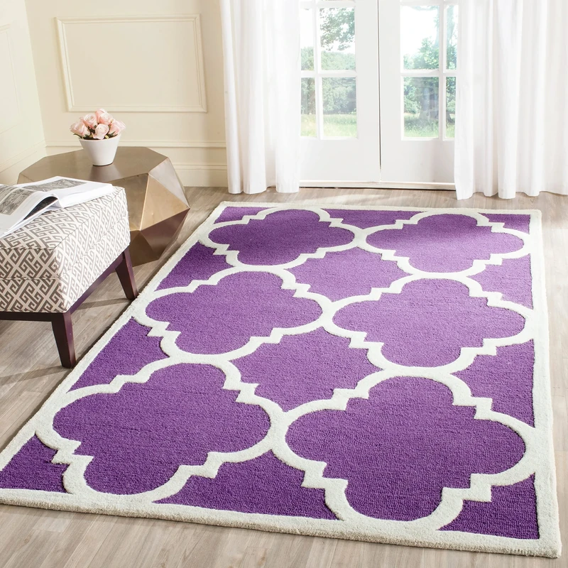 Safavieh Modern Indoor Hand Tufted Rectangle Area Rug, Cambridge Collection, CAM140, in Purple / Ivory, 152 X 244 cm for Living Room, Bedroom or Any Indoor Space