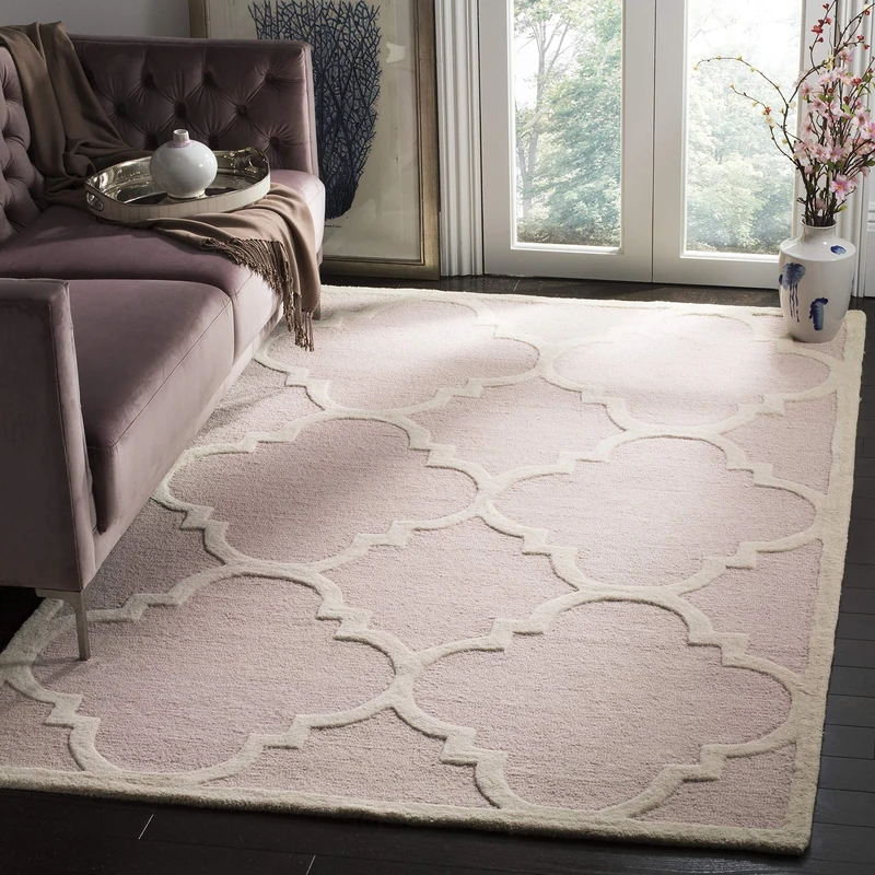Safavieh Modern Indoor Hand Tufted Rectangle Area Rug, Cambridge Collection, CAM140, in Light Pink / Ivory, 152 X 244 cm for Living Room, Bedroom or Any Indoor Space