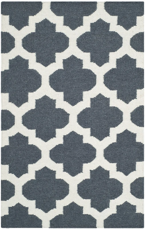 Safavieh Contemporary Indoor Flatweave Rectangle Area Rug, Dhurrie Collection, DHU623, in Blue / Ivory, 91 X 152 cm for Living Room, Bedroom or Any Indoor Space