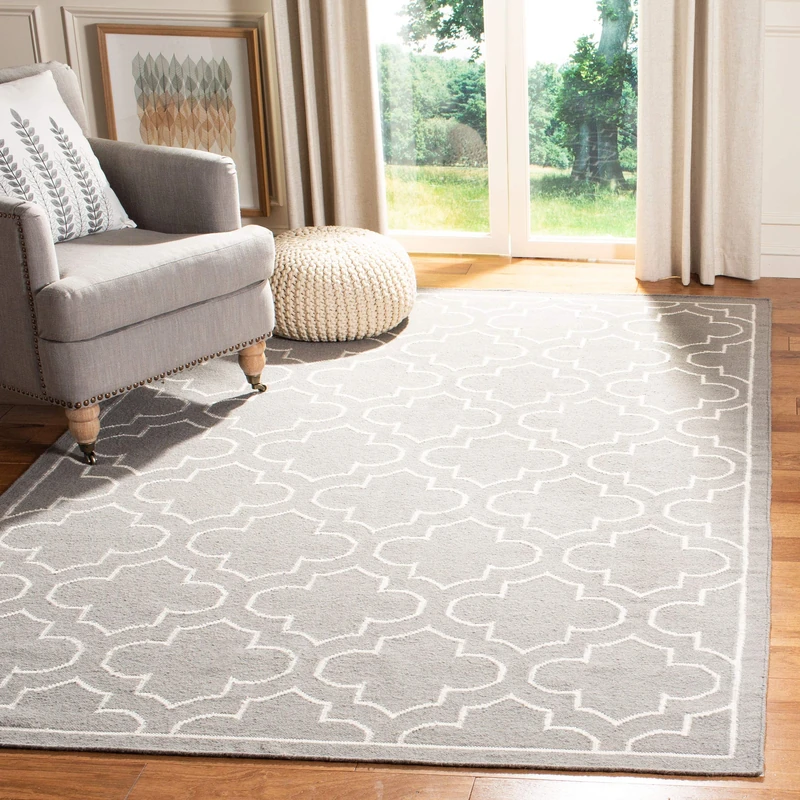 Safavieh Contemporary Indoor Flatweave Rectangle Area Rug, Dhurrie Collection, DHU625, in Grey / Ivory, 183 X 274 cm for Living Room, Bedroom or Any Indoor Space