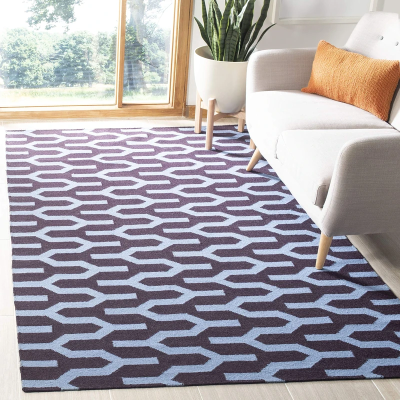 Safavieh Contemporary Indoor Flatweave Rectangle Area Rug, Dhurrie Collection, DHU630, in Purple / Blue, 152 X 244 cm for Living Room, Bedroom or Any Indoor Space
