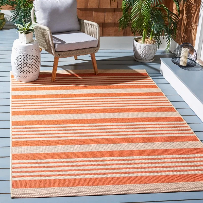Safavieh Striped Indoor/Outdoor Woven Rectangle Area Rug, Courtyard Collection, CY6062, in Terracotta / Beige, 201 X 290 cm for Garden, Patio or Any Outdoor Space