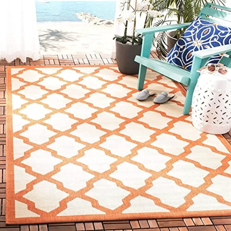 Safavieh Trellis Indoor/Outdoor Woven Rectangle Area Rug, Courtyard Collection, CY6903, in Beige / Terracotta, 160 X 231 cm for Garden, Patio or Any Outdoor Space