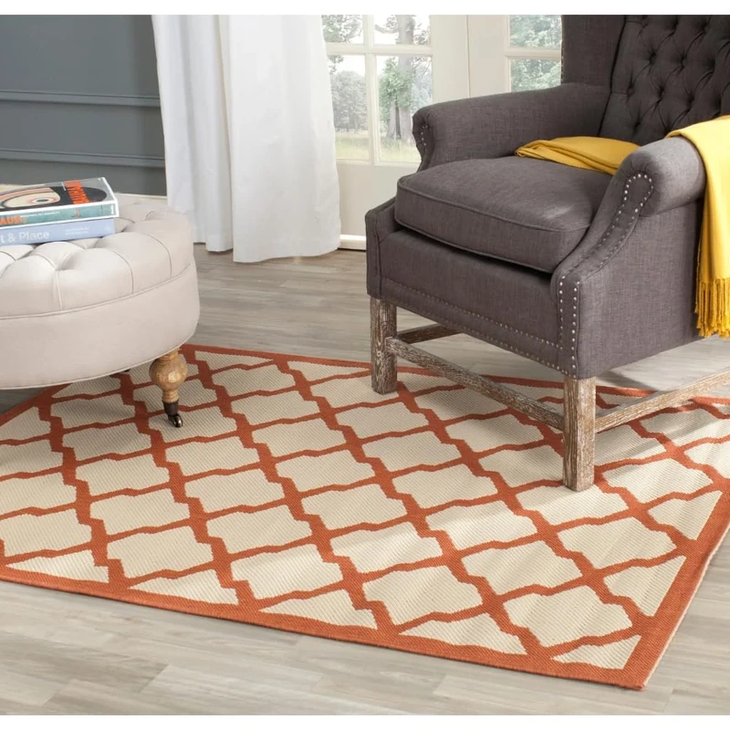 Safavieh Trellis Indoor/Outdoor Woven Rectangle Area Rug, Courtyard Collection, CY6903, in Beige / Terracotta, 201 X 290 cm for Garden, Patio or Any Outdoor Space