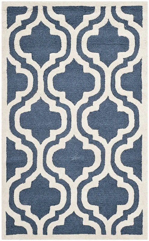 SAFAVIEH Trellis Rug for Living Room, Dining Room, Bedroom - Cambridge Collection, Short Pile, in Navy and Ivory, 91 X 152 cm