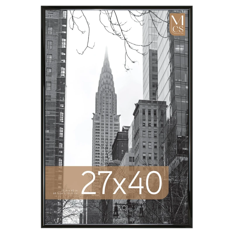 MCS Trendsetter 27x40 Poster Frame Black High-Gloss, Vertical & Horizontal Wall Hanging Large Picture Frame for Photos, Posters & Art Prints (1-Pack)