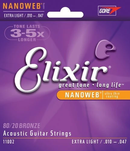 Musical Instrument Elixir Strings Acoustic Guitar Strings, 6-String, Extra Light NANOWEB Coating Music Tool