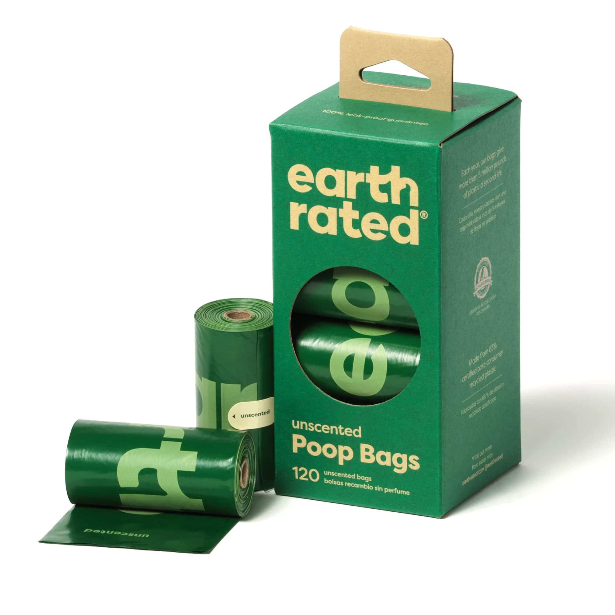 Earth Rated Dog Poo Bags, Guaranteed Leak Proof and Extra Thick Waste Bag Refill Rolls For Dogs, Unscented, 120 Count