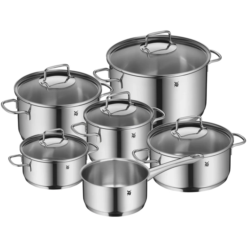 WMF 6-Piece Saucepan Set Astoria Pouring Rim, Glass Lid, Cromargan® Polished Stainless Steel, Suitable for Induction Cookers, Dishwasher Safe No. 780166040