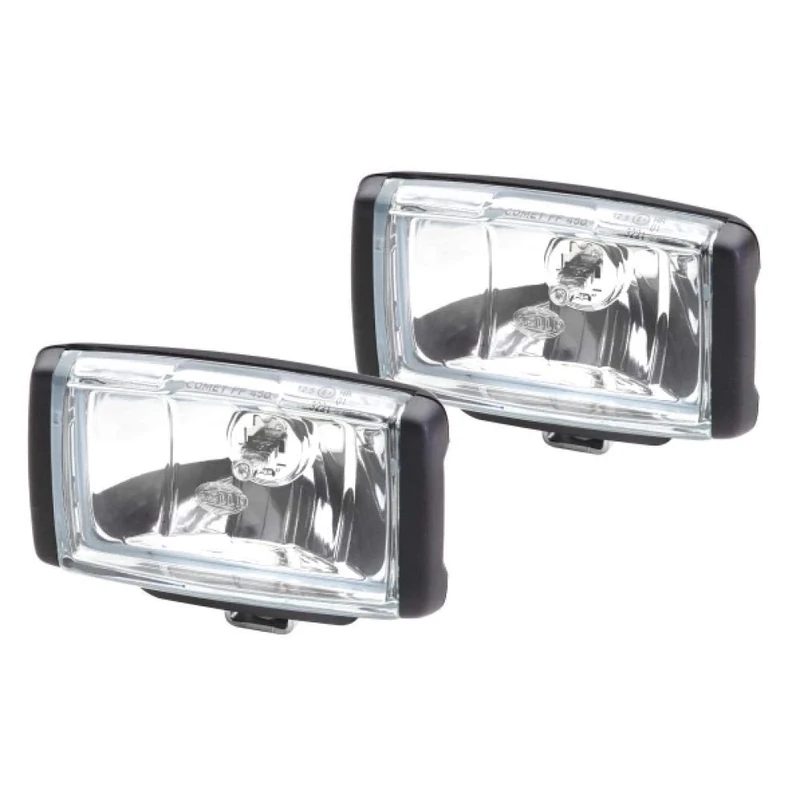 HELLA 1FB 010 951-821 FF/Halogen-Spotlight Set - Comet FF 450 - 12V - Rectangular - mounting - Clear diffusing lens - Lens Colour: transparent - Quantity: 2