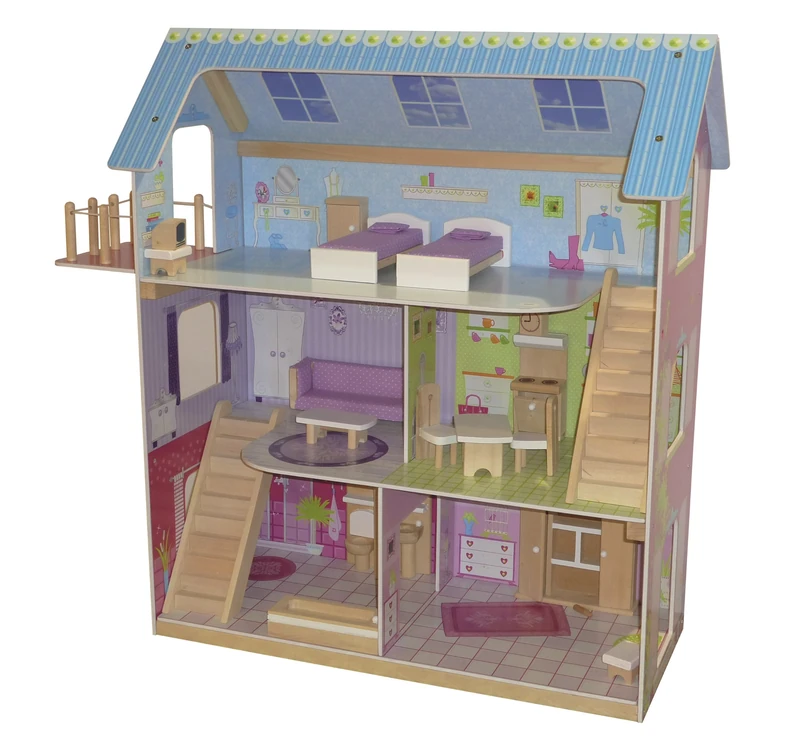 roba Doll's house, doll villa including 16 doll furniture, girls' toy lovingly printed
