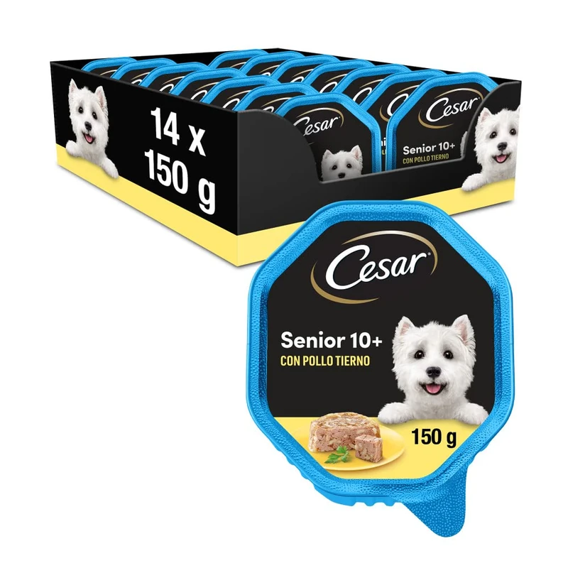Cesar Senior Wet Dog Food Pate with Chicken and Rice (Pack of 14 Tubs x 150g)
