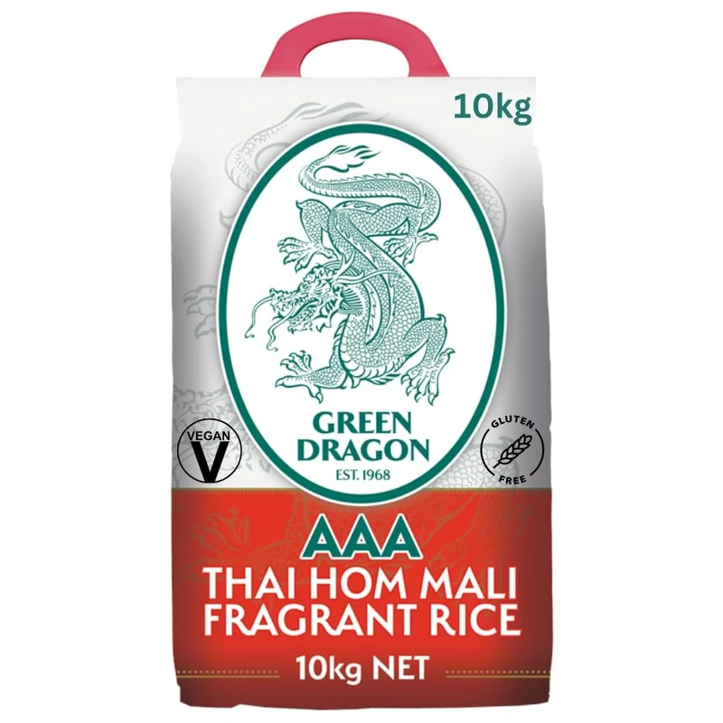 Green Dragon Thai Fragrant Jasmine Rice 10KG | Thai Hom Mali | AAA | Premium Rice | White Rice | Chinese Ingredients | Chinese Asian Cooking | 10KG