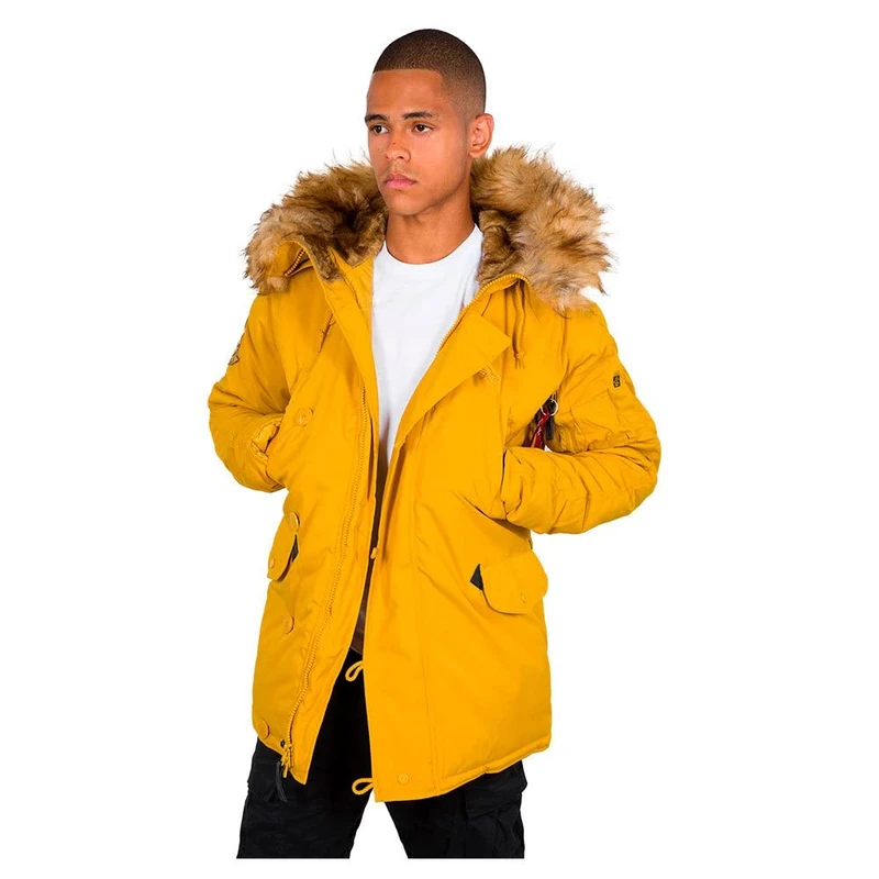 Alpha Industries Men's 193128 Parka Hooded Long Sleeve Jacket - Yellow - Medium