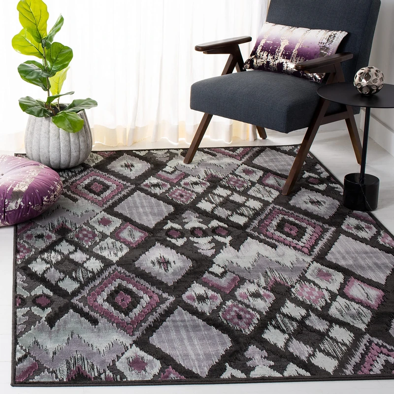 Safavieh Transitional Indoor Woven Rectangle Area Rug, Paradise Collection, PAR114, in Charcoal / Multi, 160 X 229 cm for Living Room, Bedroom or Any Indoor Space
