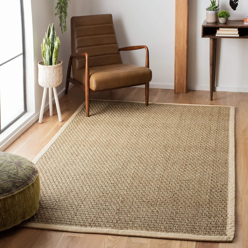 Safavieh Natural Fiber Rug for Living Room, Dining Room, Bedroom - Natural Fiber Collection, Short Pile, in Natural and Brown, 122 X 183 cm