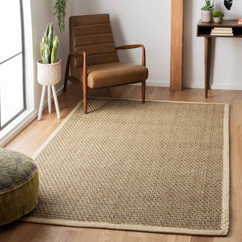Safavieh Natural Fiber Rug for Living Room, Dining Room, Bedroom - Natural Fiber Collection, Short Pile, in Natural and Brown, 160 X 229 cm