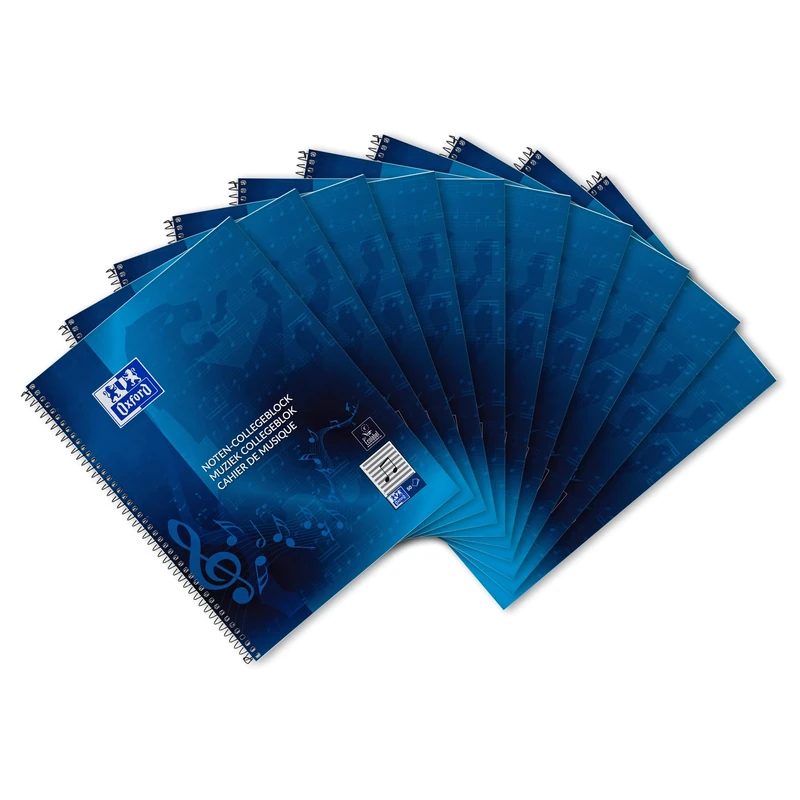 Oxford 100050345 Sheet Music Pad / A4+ / Line Style 14/50 Sheets / 90 g/m² Optic Paper/Pack of 10 / Blue