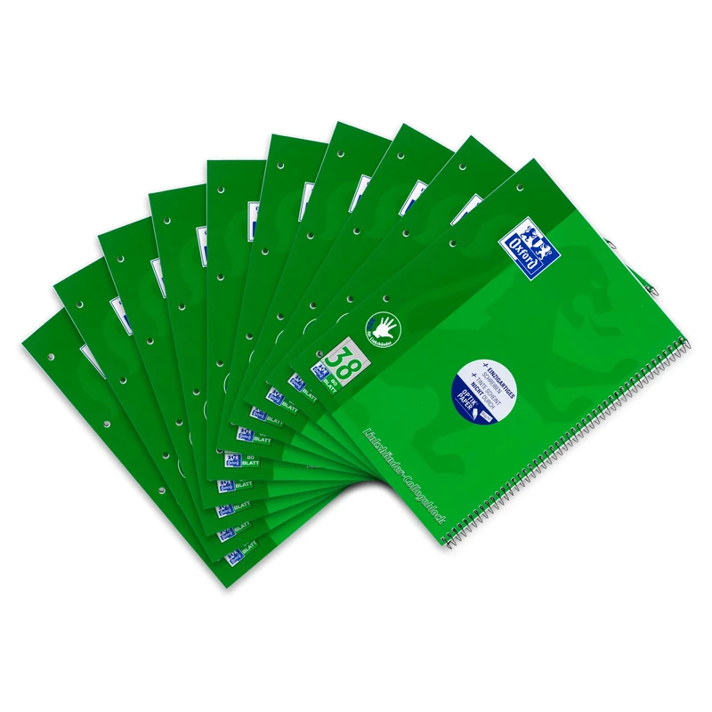 Oxford 100050405 Left-Handed Notepad Squared A4+ 80 Sheets 90 GSM Optic Paper Double Margin Pack of 10 Natural