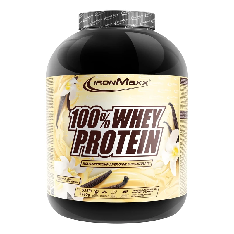 IronMaxx 100% Whey Protein Powder 2350g - Vanilla | High Protein Shake with BCAAs & EAAs | Low Carb & Low Sugar Whey | Ideal for Muscle Gain, Diet & Fitness