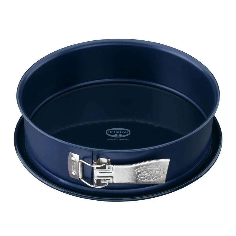 Dr. Oetker Springform Cake Tin 26cm Diameter, Round Cake Mold, Baking Pan, Cut & Scratch Resistant Flat Removable Base, Non-Stick Enamel Coating, Colour: Blue