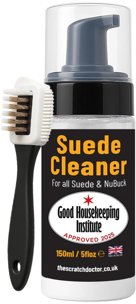 Suede & Nubuck Cleaner Foam 150ml for Shoes, Boots, Sandals, Trainers | Clean & Protect Dirt & Stains | Includes 3 Sided Suede Brush & Cleaning Cloth