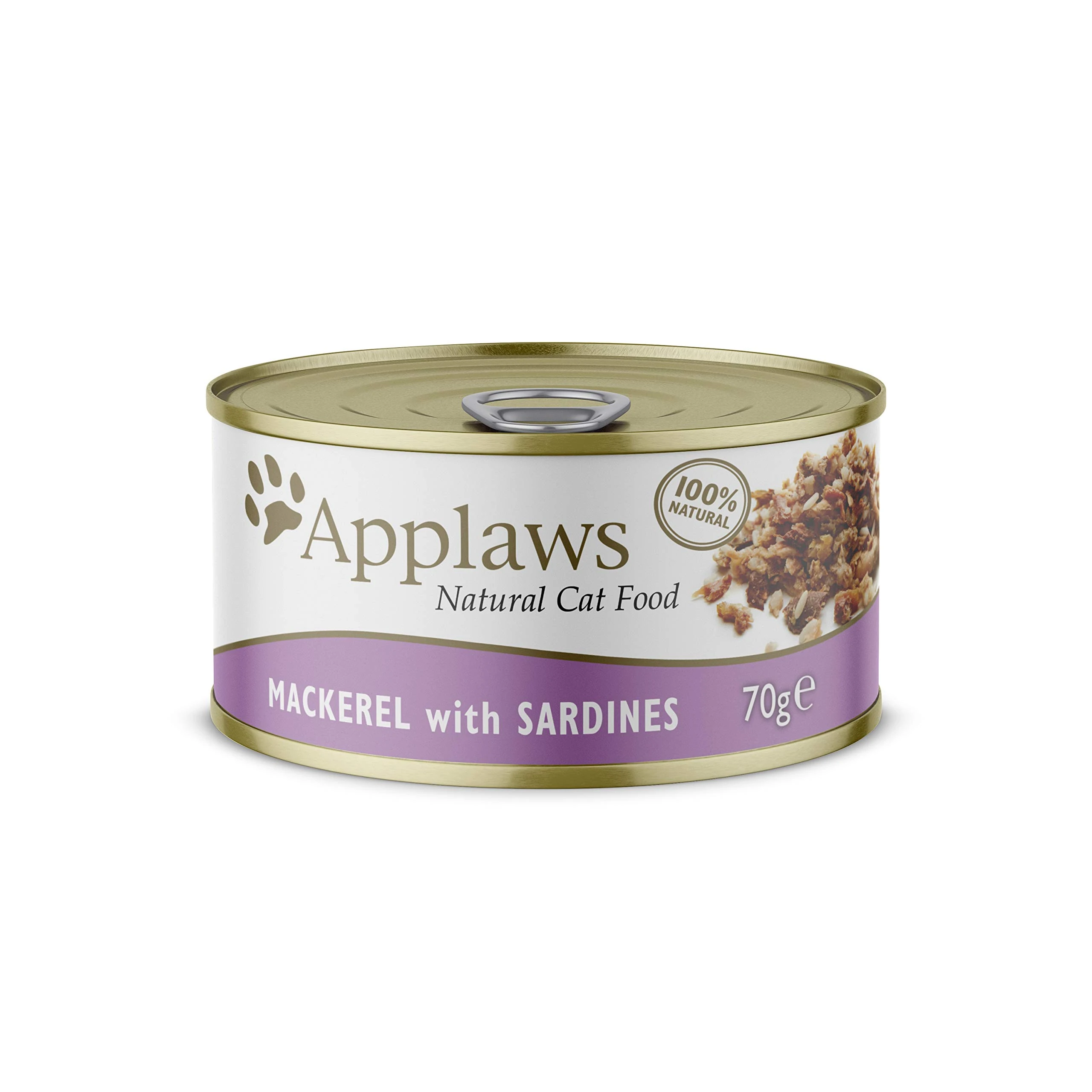 Applaws 100% Natural Wet Cat Food Tins, Mackerl with Sardine in Broth 70 g for Adult Cats (24 x 70 g Tins)