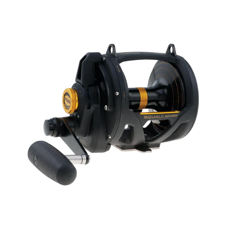 PENN Squall® Lever Drag 2 Speed, Fishing Reel, Conventional Reels, Sea - Offshore Fishing, Saltwater Boat or Kayak Fishing,Unisex, Black Gold, 50 | Right Hand