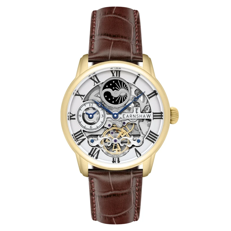Thomas Earnshaw Men's Longitude Automatic Watch with White Dial Analogue Display and Brown Leather Strap ES-8006-02
