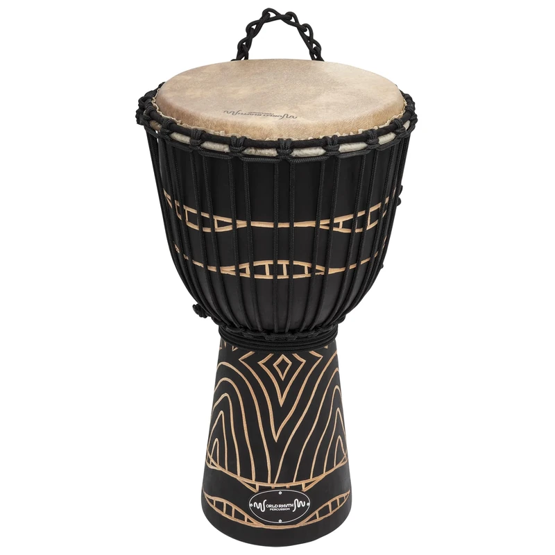 World Rhythm MDJ032 11" Djembe Drum –Wooden Mahogany African Hand Drum – Swirl Black