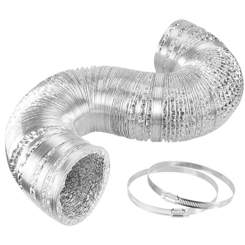 iPower GLDUCT10X25C 10 Inch 25 Feet Non-Insulated Flex Air Aluminum Ducting Dryer Vent Hose for HVAC Ventilation, 2 Clamps Included - Image 1