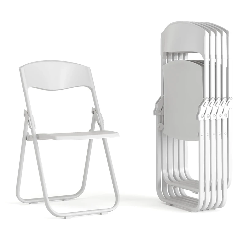 Flash Furniture 6 Pack HERCULES Series 500 lb. Capacity Heavy Duty White Plastic Folding Chair with Built-in Ganging Brackets