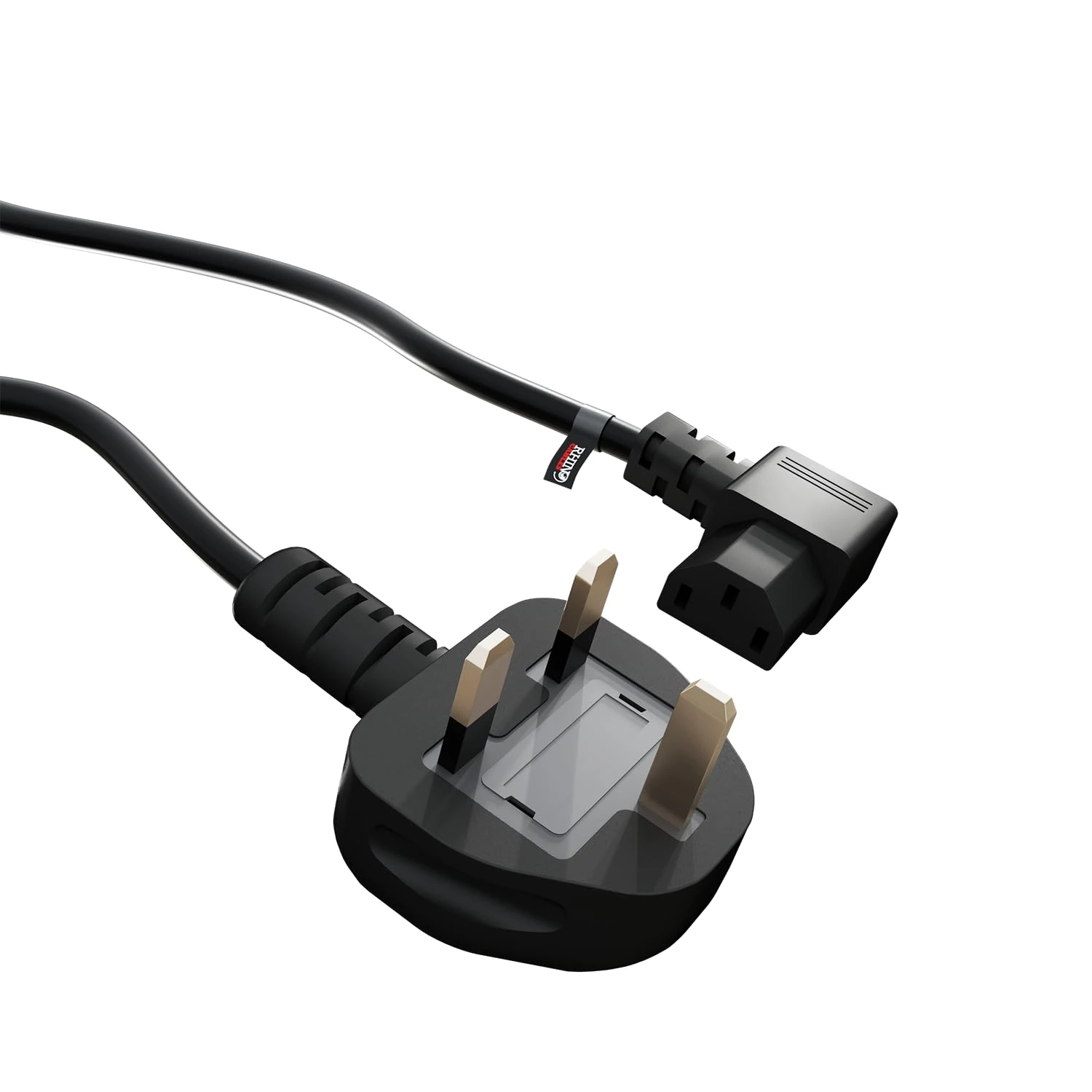 rhinocables IEC C13 Right-Angled Kettle Lead (2m) UK 3-Pin Plug to C13 Power Cable for PC, Computer & Monitor | Single Socket Extension Cord for Tight Spaces & Wall Setups | Home & Office Use, Black