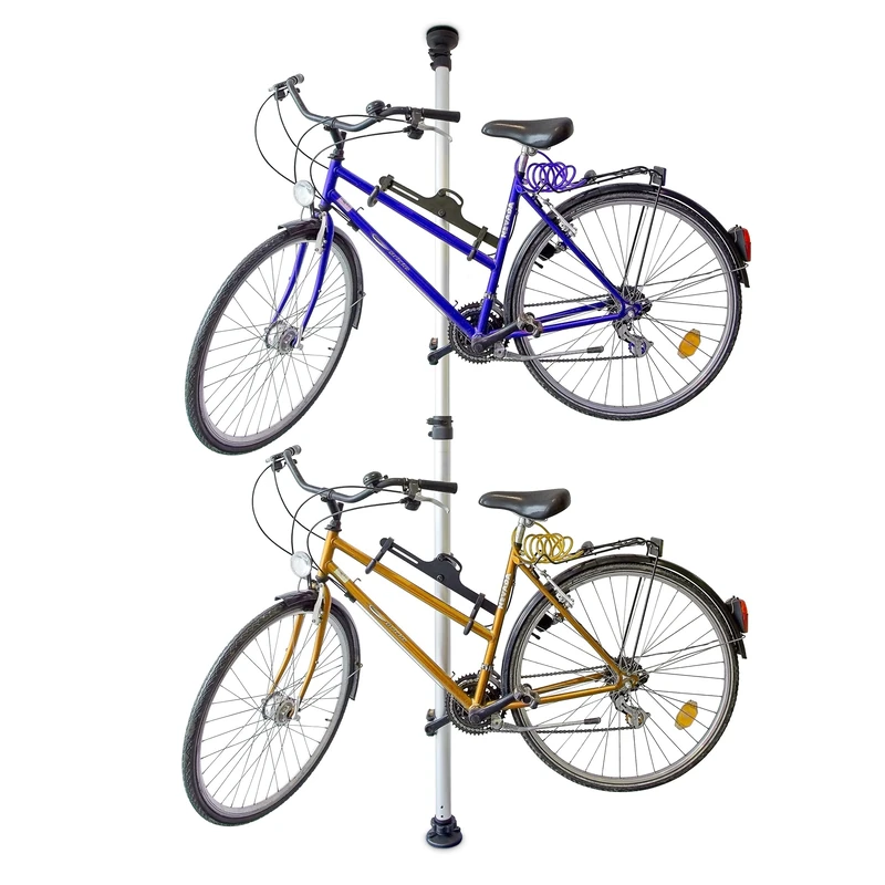 Relaxdays Telescoping Bike Stand for 2 Bicycles, Adjustable from 160 to 340 cm, Aluminium & Plastic, Extends Between Floor & Ceiling, Silver