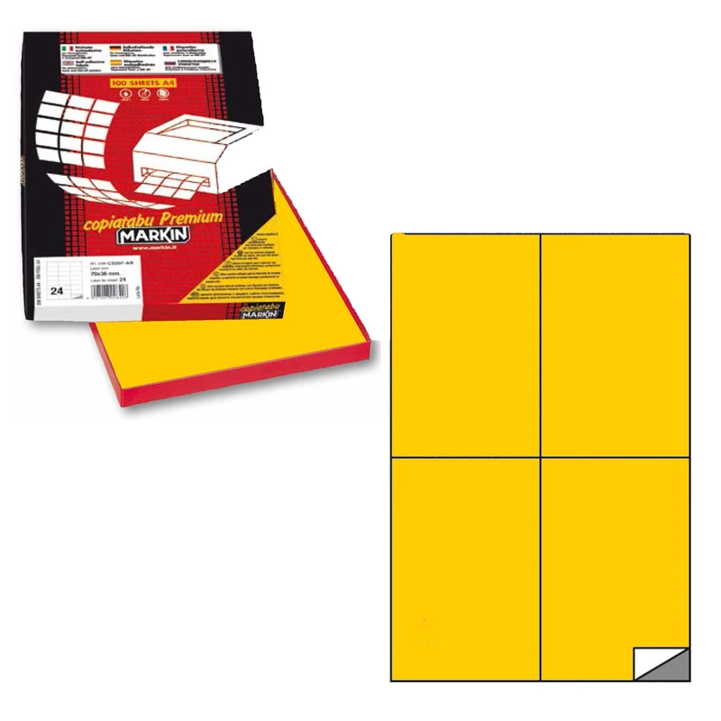 MARKIN Adhesive Label C/519 GIALLO 100 FG IN A4 (4 Labels 105 x 148 mm)