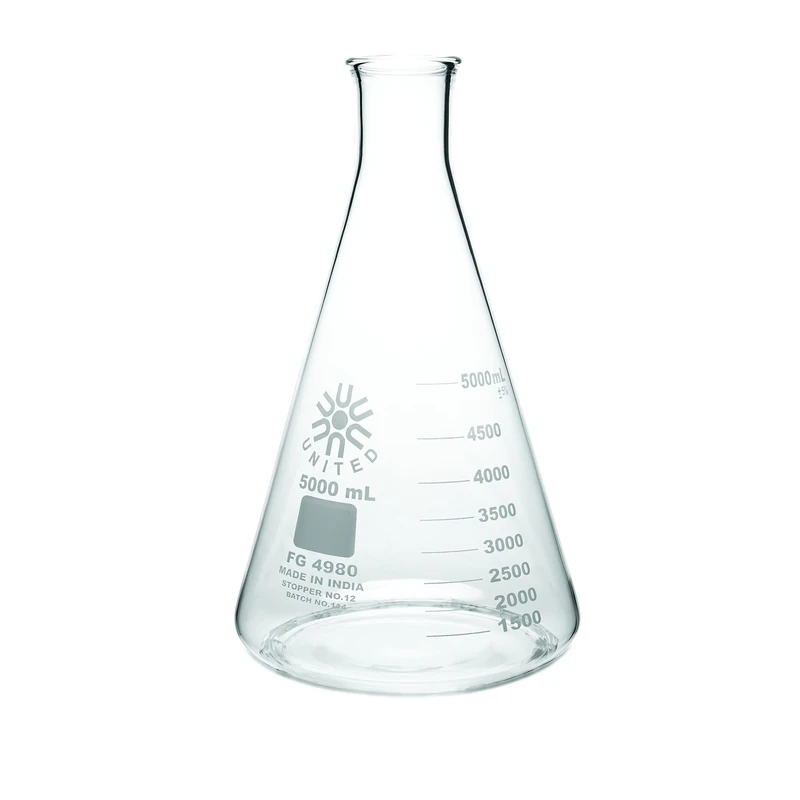 United Scientific FG4980-5000 Borosilicate Glass Narrow Mouth Erlenmeyer Flask, 5000ml Capacity