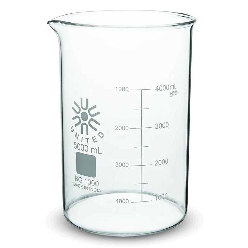 United Scientific BG1000-5000 Borosilicate Glass Low Form Beaker, 5000ml Capacity