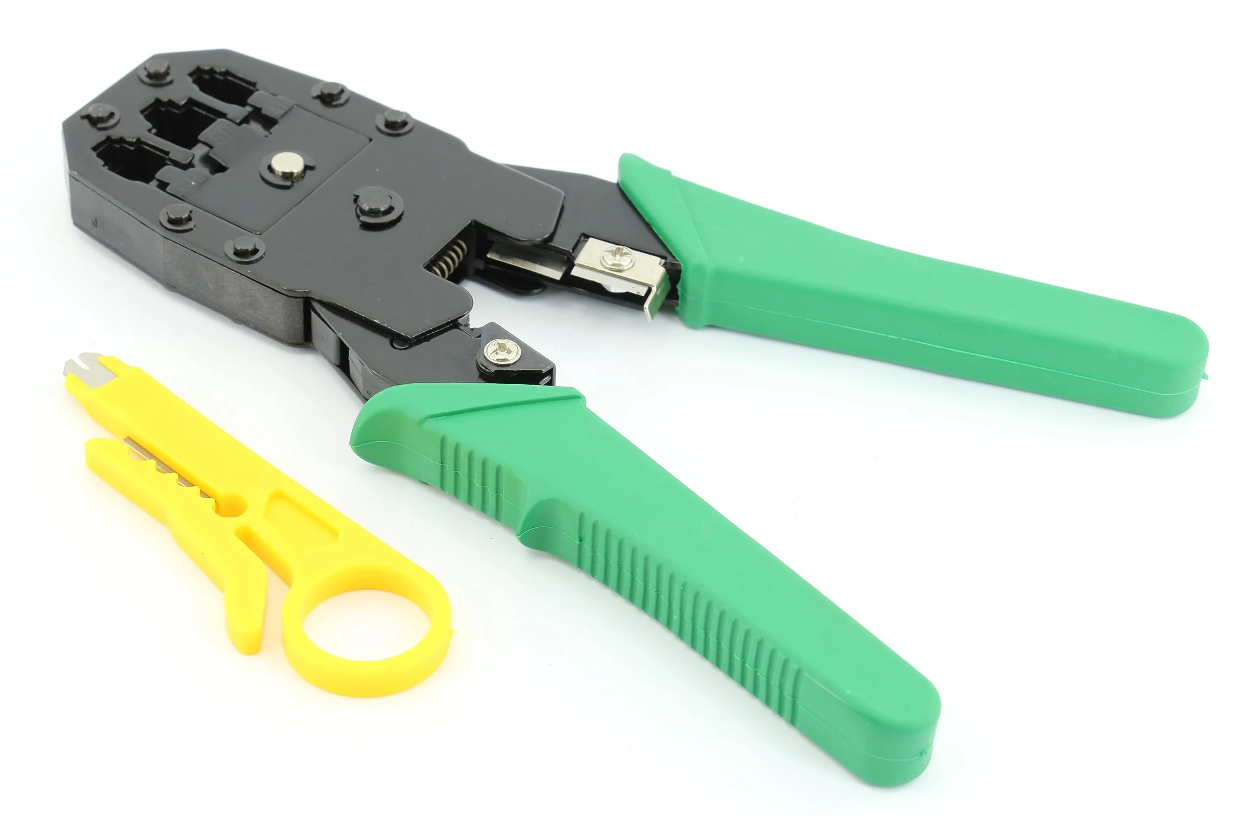 Rhinocables RJ45 Crimp Tool for Ethernet Cables | CAT5E/CAT6 Crimper with 8 Pcs Connectors | Multi-Functional Ethernet Cable Crimper for Cutting – Stripping – Crimping RJ45 RJ11 Plugs | (Crimp Tool)