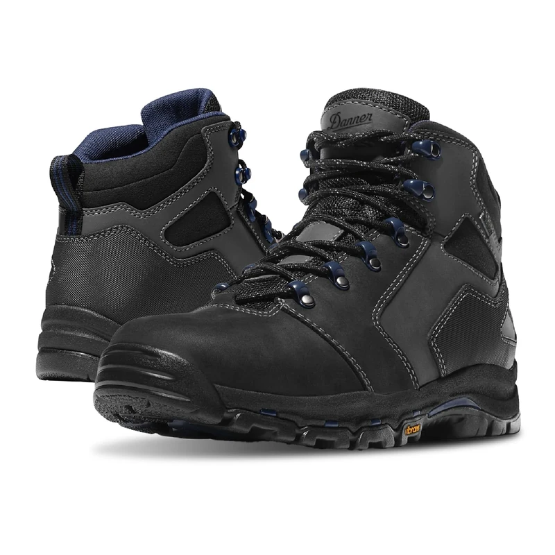 Danner Vicious 4.5” Composite Toe Work Boots for Men - Full-Grain Leather with Breathable Gore-Tex Lining, Speed Lace System & Non Slip Heel Outsole, Black/Blue - 10 D